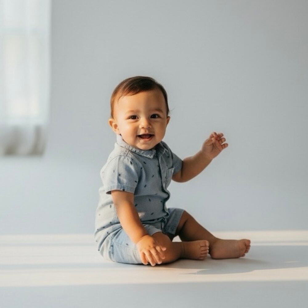 TUCKER + TATE Chambray Romper One Piece Chambray Ants Blue Baby Size 12M NWT